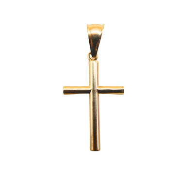 14k Gold Polished Round Tube Cross Pendant 0.5" X 0.9" - Guadalupe Gifts