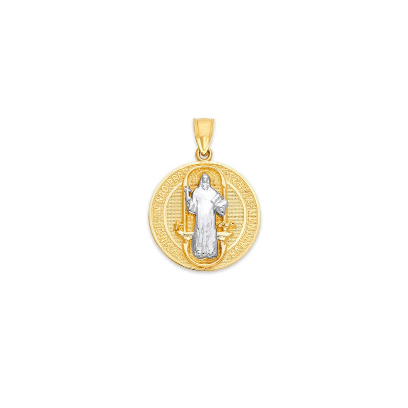 14k Gold Two-Tone Saint Benedict Medal Round Charm 0.39" - Guadalupe Gifts