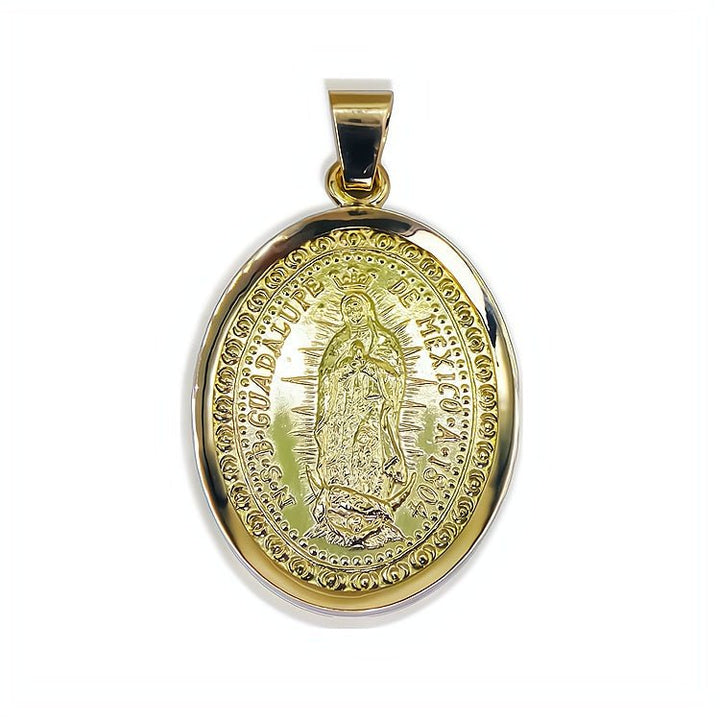 14K Yellow online Gold Our Lady of Guadalupe Hand-Painted Porcelain Medal