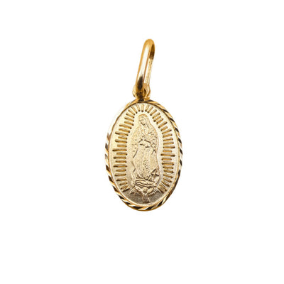 14k Gold Virgen de Guadalupe Oval Pendant 0.4" X 0.7" - Guadalupe Gifts