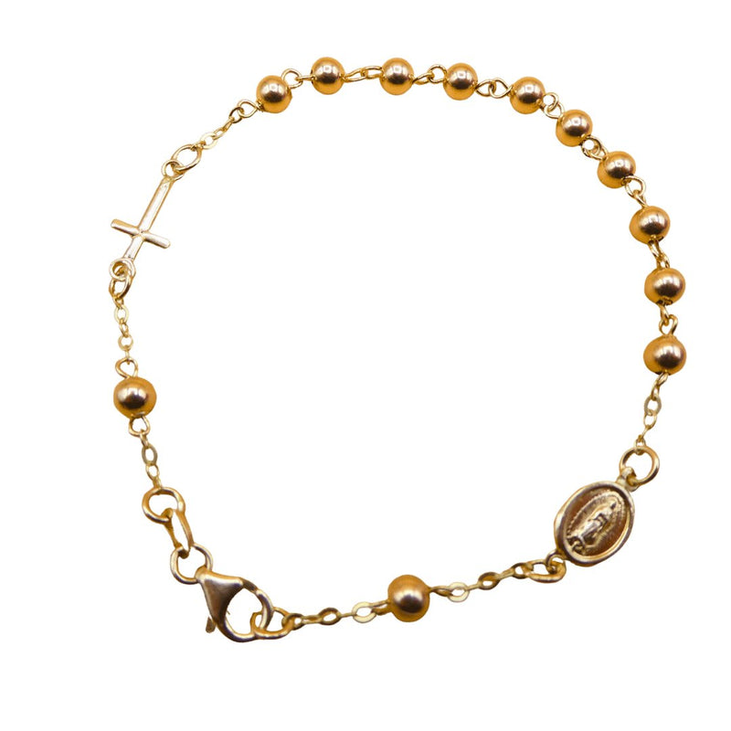 Rosary Cuff Bracelet with Miraculous Medal of Our Lady of Graces and Cross  gr 5,7 Yellow Gold 18k with Smooth Spheres Unisex Woman Man | Vaticanum.com