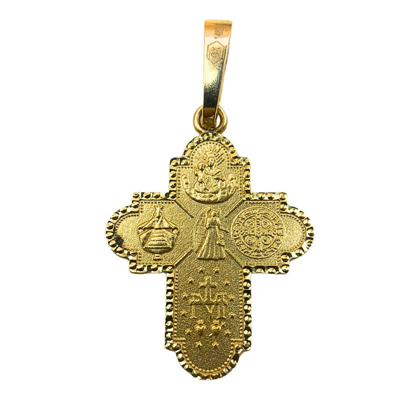14kt Yellow Gold 4-Way Cross Medal 1" x 0.7" - Guadalupe Gifts