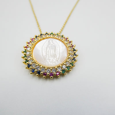 Gold-Plated Mini Shiny Guadalupe Necklace w/ Mother of Pearl