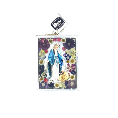 Our Lady of Grace Wall Frame w/ Pressed Flowers 4.5" x 3.25"
