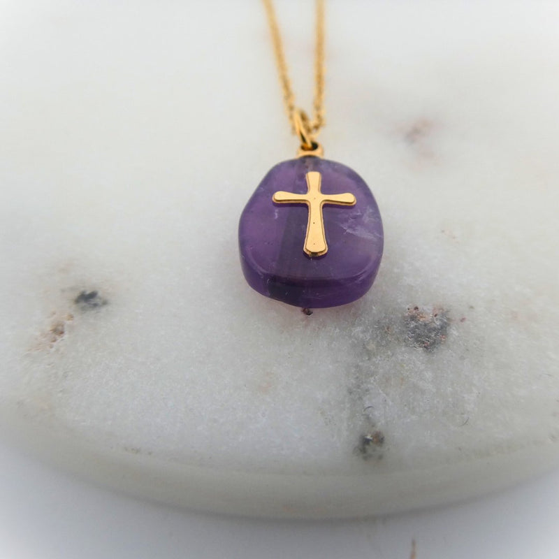 Amethyst Gold Cross Necklace - Guadalupe Gifts