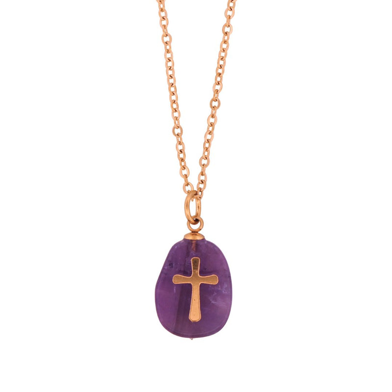 Amethyst Gold Cross Necklace - Guadalupe Gifts