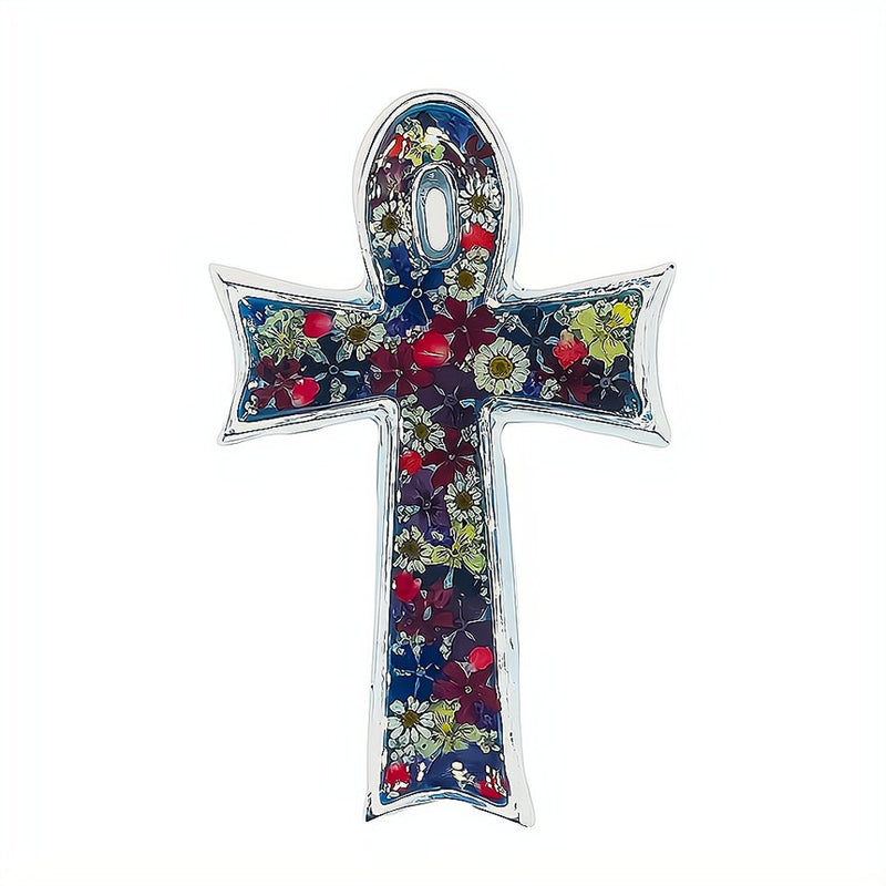 Ankh Wall Cross w/ Pressed Flowers 7" - Guadalupe Gifts
