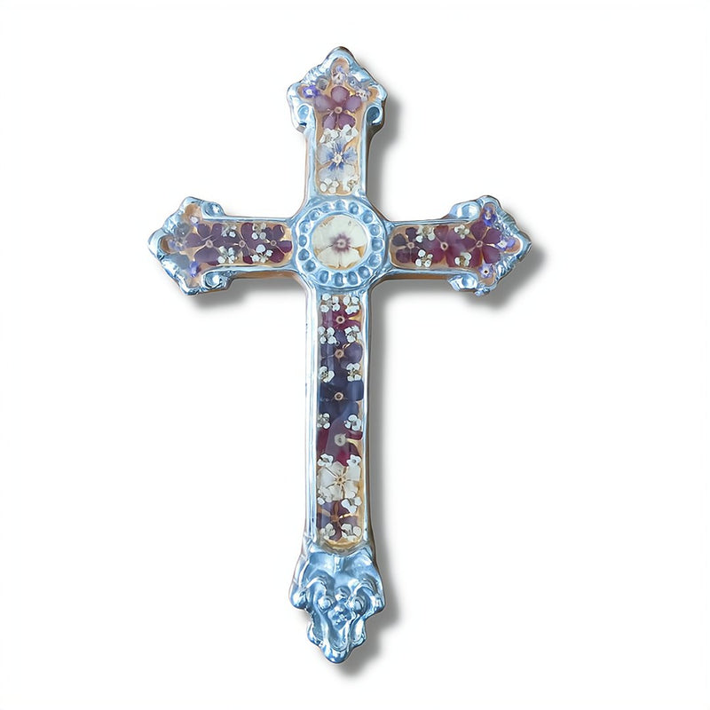 Baroque Wall Small Cross w/ Pressed Flowers 7.5" - Guadalupe Gifts