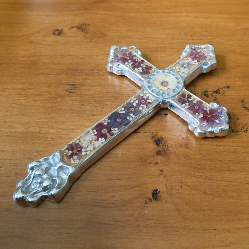 Baroque Wall Small Cross w/ Pressed Flowers 7.5" - Guadalupe Gifts