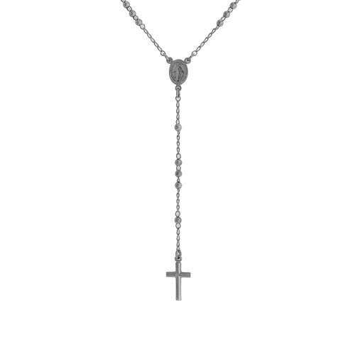 Black Rhodium Silver Classic Rosary Necklace - Guadalupe Gifts