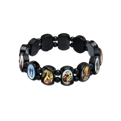 Black Wood Saints' Stretchable Bracelet - Guadalupe Gifts