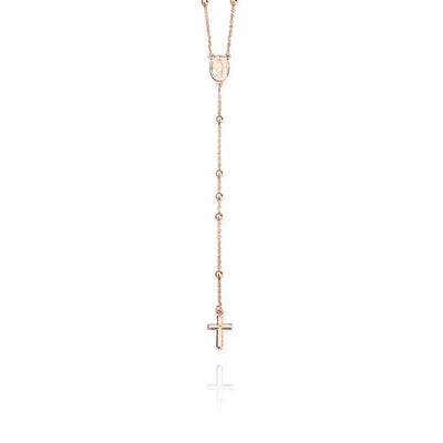 Classic Rosary Necklace Bronze Long, Rose - Guadalupe Gifts