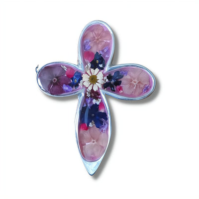 Clover Small Cross w/ Pressed Flowers 3.5" - Guadalupe Gifts