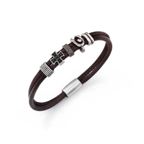 Cross Charm Leather Bracelet - Guadalupe Gifts