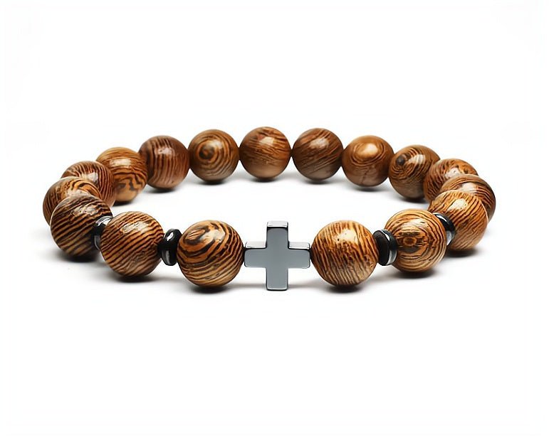 Cross Natural Wood Bracelet - Guadalupe Gifts