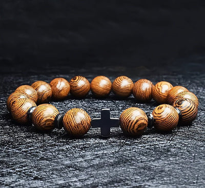 Cross Natural Wood Bracelet - Guadalupe Gifts