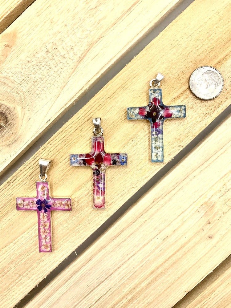 Cross Necklace w/ Pressed Flowers I - Guadalupe Gifts