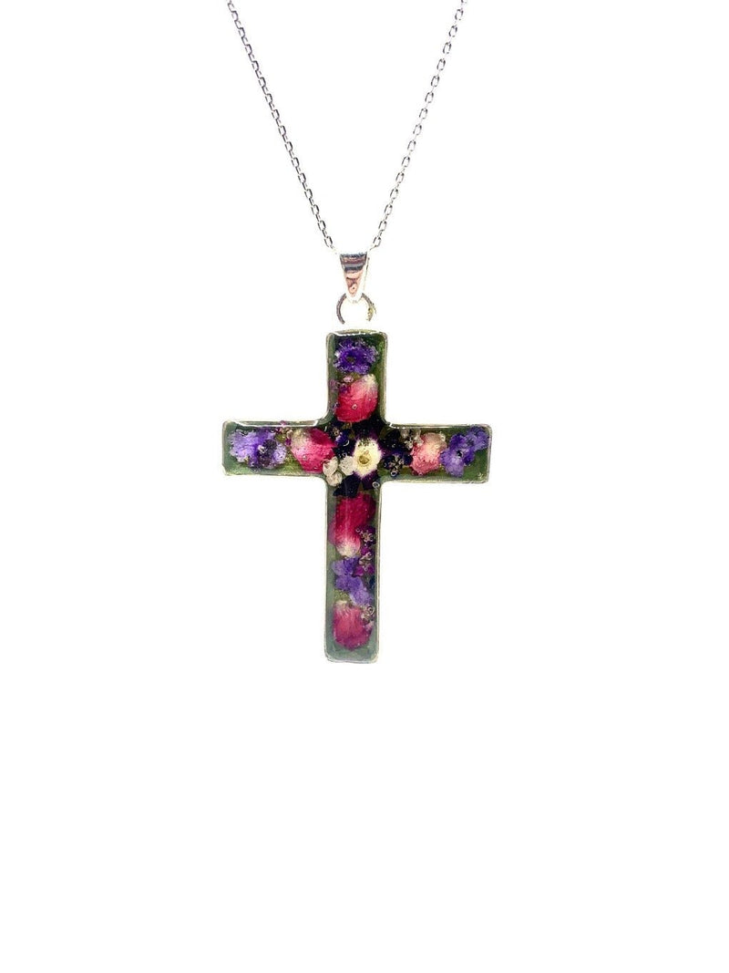 Cross Pendant w/ Pressed Flowers II - Guadalupe Gifts