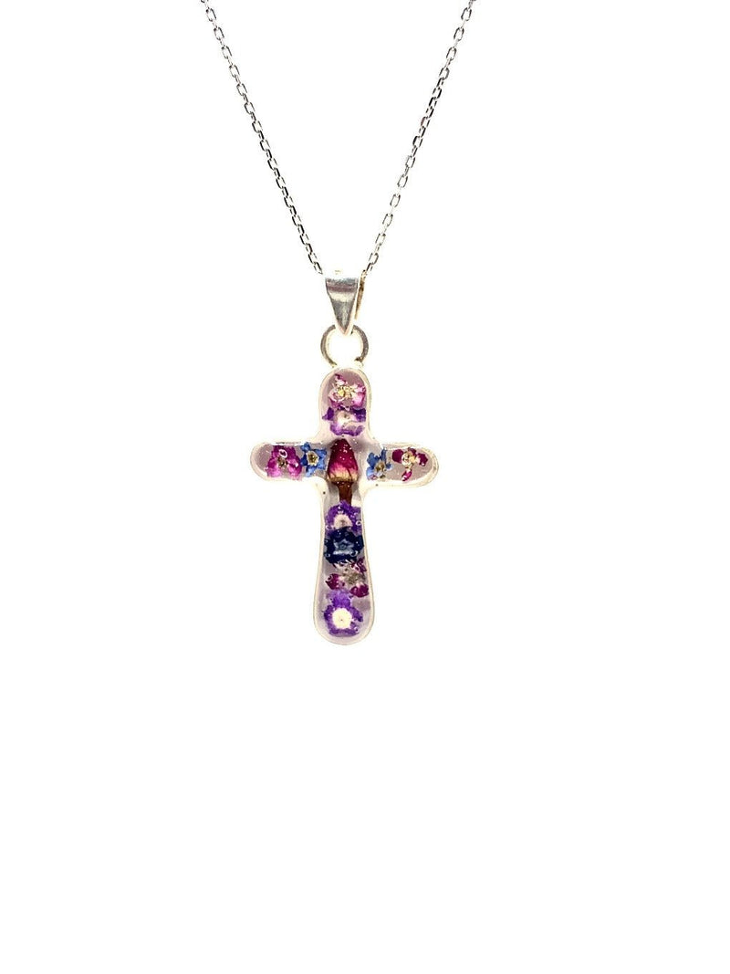 Cross Pendant w/ Pressed Flowers IV - Guadalupe Gifts
