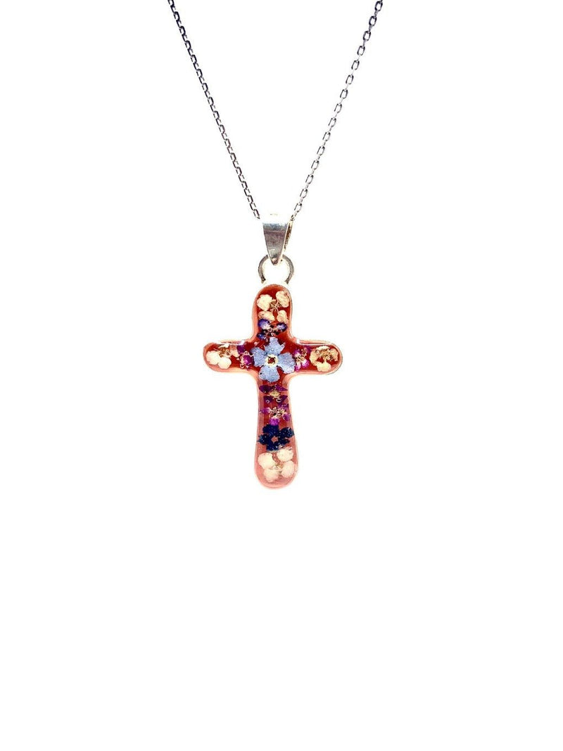 Cross Pendant w/ Pressed Flowers IV - Guadalupe Gifts