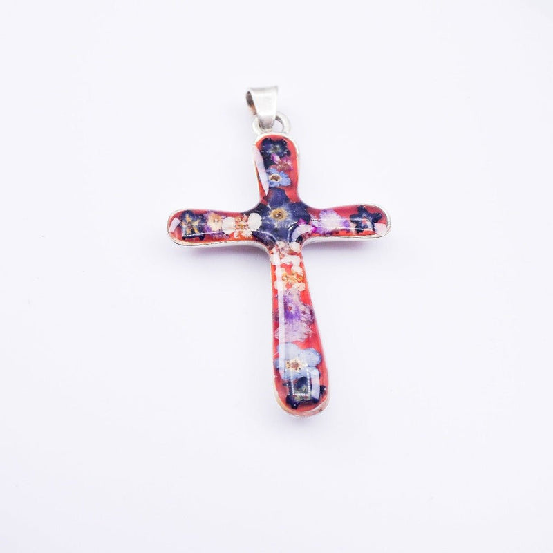 Cross Small Pendant w/ Pressed Flowers - Guadalupe Gifts
