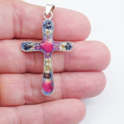 Cross Small Pendant w/ Pressed Flowers - Guadalupe Gifts