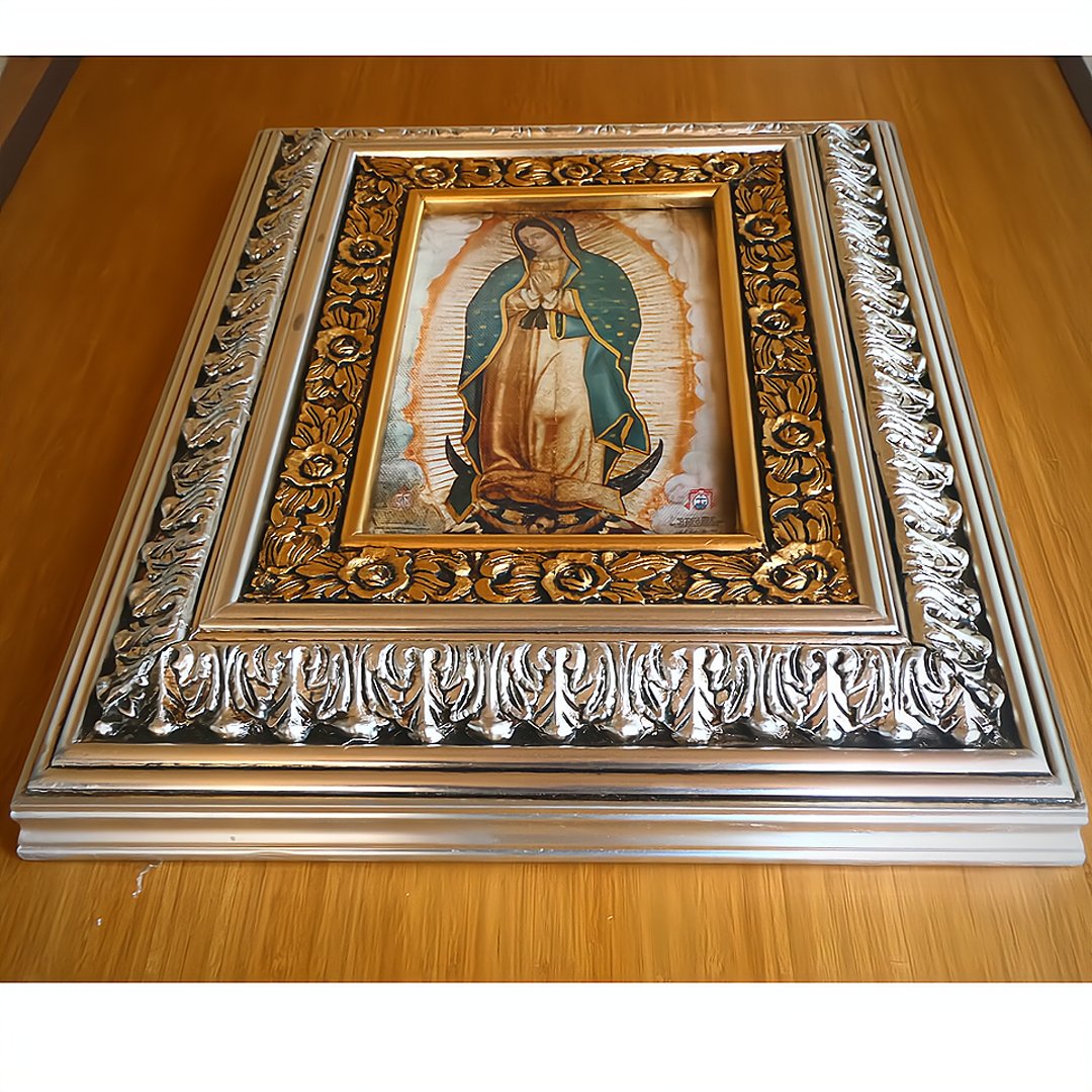 Lámina enmarcada mexicana de Nuestra Señora de Guadalupe (Cuadro Mexicano  de la Virgen de Guadalupe) de 11 x 13 pulgadas con acabado chapado en oro y