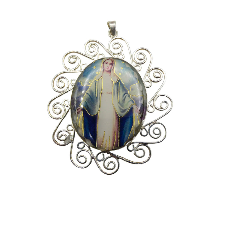 Divine Mercy & Grace Baroque Necklace w/ Pressed Flowers - Guadalupe Gifts