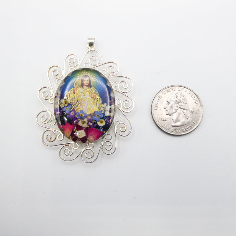 Divine Mercy & Grace Baroque Necklace w/ Pressed Flowers - Guadalupe Gifts