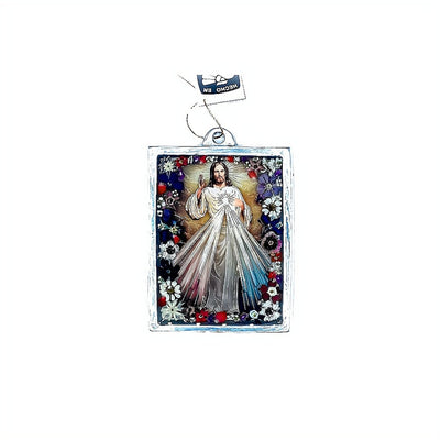 Divine Mercy Wall Frame w/ Pressed Flowers 4.5" x 3.25" - Guadalupe Gifts
