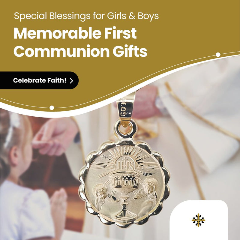 First Communion Gold Necklace | Floral Style | Chalice - Guadalupe Gifts