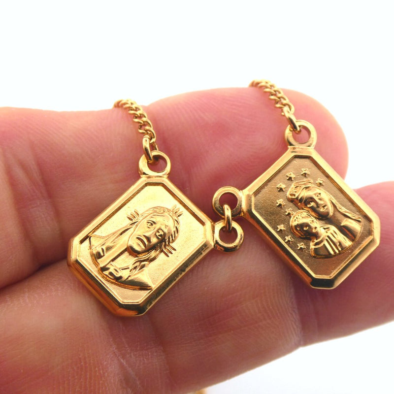 Gold Carmel Shiny Scapular Necklace - Guadalupe Gifts