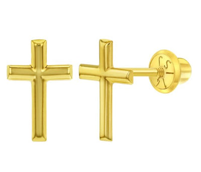 Gold Cross Screw Back Earrings - Guadalupe Gifts