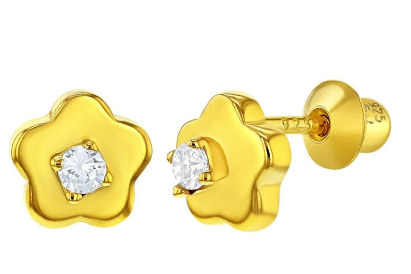 Gold-Flashed Silver Zirconia Flower Earrings - Guadalupe Gifts