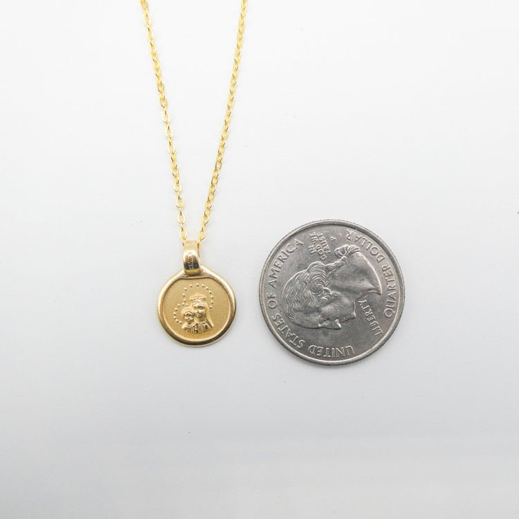 Gold Our Lady of Mount Carmel Round Mini Necklace - Guadalupe Gifts