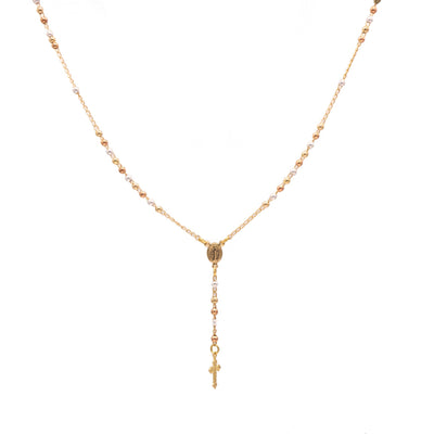 Gold-Plated 3 Tones Bead Our Lady of Grace Necklace - Guadalupe Gifts