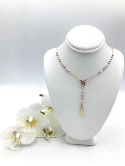 Gold-Plated 3 Tones Bead Our Lady of Grace Necklace - Guadalupe Gifts