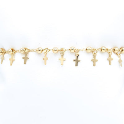 Gold-Plated Beaded Cross Charm Bracelet - Guadalupe Gifts