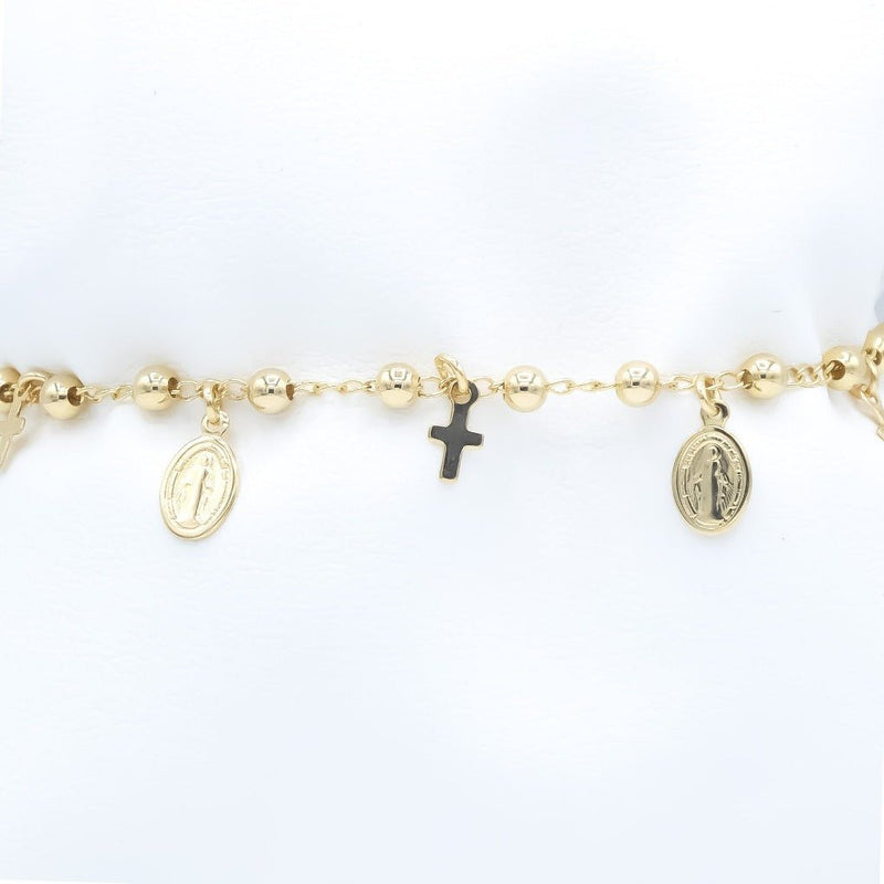 Gold-Plated Beaded Our Lady of Grace & Cross Charms Bracelet - Guadalupe Gifts
