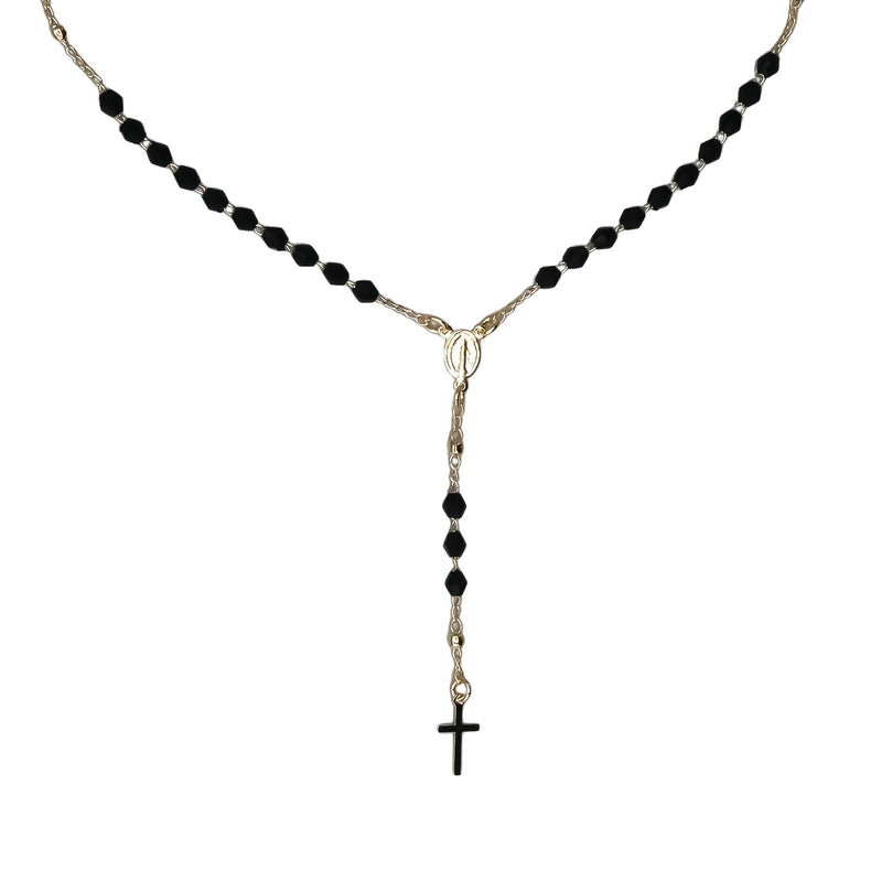 Gold-Plated Black Crystal Beads Our Lady of Grace Necklace II - Guadalupe Gifts