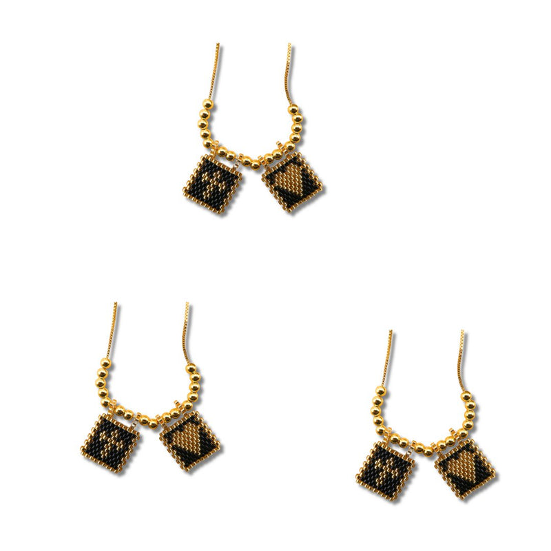Gold-Plated Black Miyuki Necklace with Cross and Heart Charms - Guadalupe Gifts