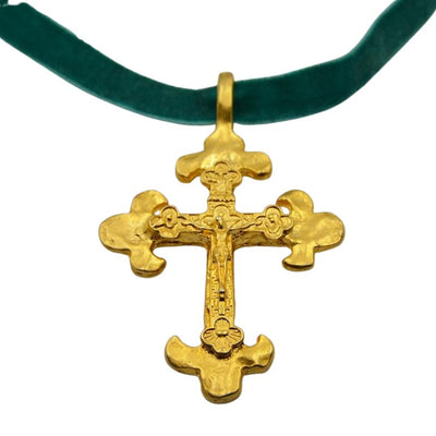 Gold-Plated Byzantine Cross Velvet Necklace II - Guadalupe Gifts
