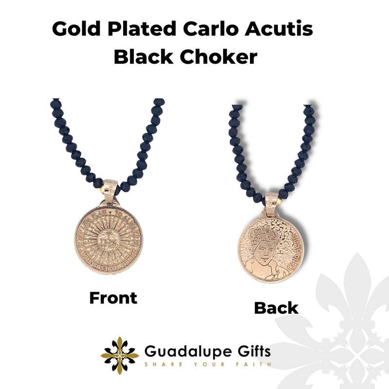 Gold-Plated Carlo Acutis Medal Back Choker Necklace - Guadalupe Gifts
