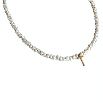 Gold-Plated Cross Pendant Freshwater Pearl Choker - Guadalupe Gifts