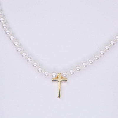 Gold-Plated Cross Pendant Freshwater Pearl Choker - Guadalupe Gifts