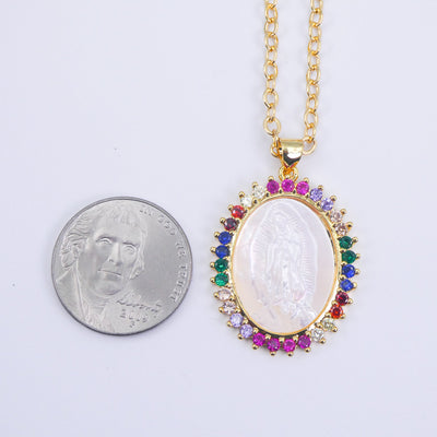 Gold-Plated Guadalupe Colorful Necklace w/ Mother of Pearl - Guadalupe Gifts