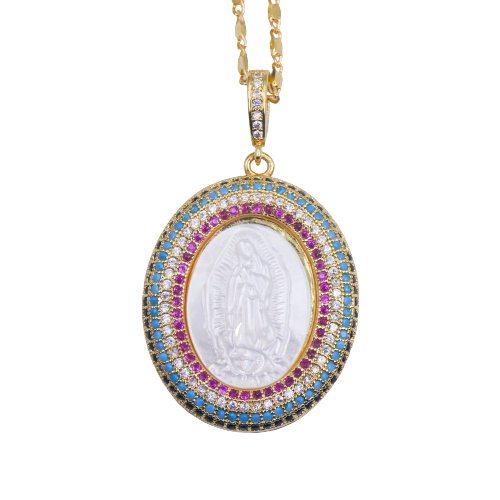 Gold-Plated Guadalupe Radiant Necklace w/ Mother of Pearl - Guadalupe Gifts