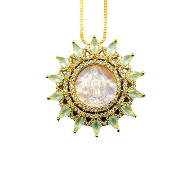 Gold-Plated Guadalupe Round Light-Green Necklace w/ Mother of Pearl - Guadalupe Gifts