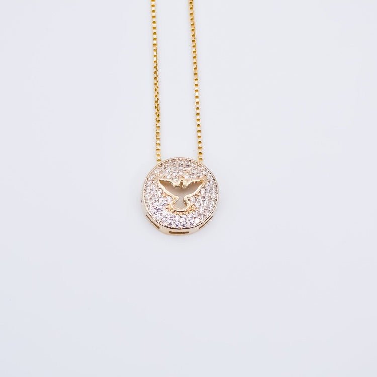 Gold-Plated Holy Spirit Necklace w/ Zirconias - Guadalupe Gifts