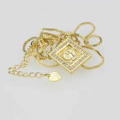 Gold-Plated Holy Spirit Square Necklace w/ Zirconias - Guadalupe Gifts